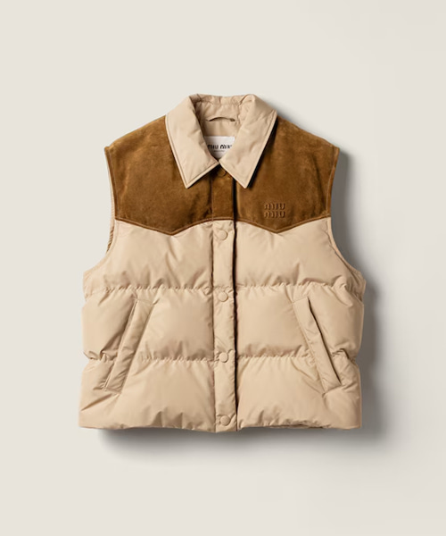 테크니컬 퐁제 및 가죽 다운 베스트