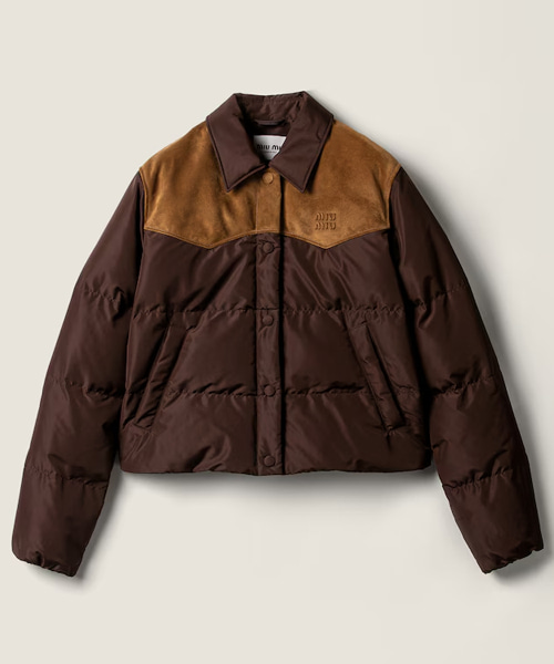 테크니컬 퐁제와 가죽 다운 재킷