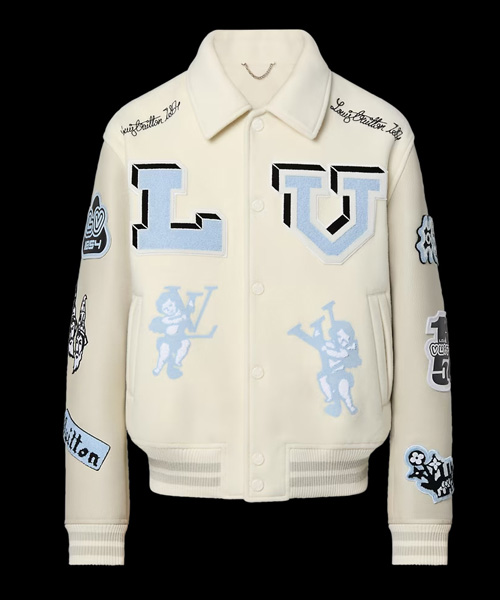 패치 믹스 가죽 베이스볼 블루종 재킷