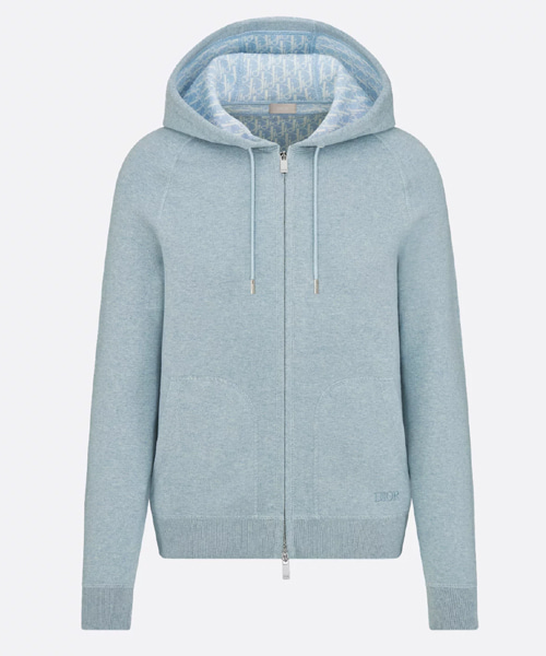 코튼 니트 캐시미어 후드 트랙 재킷