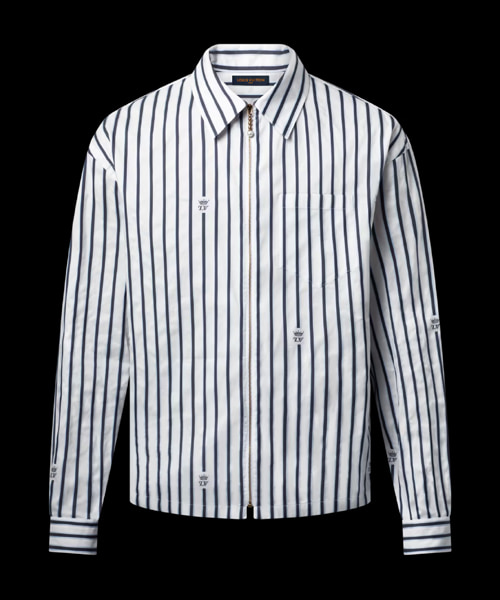 스트라이프 롱 슬리브 집업 셔츠