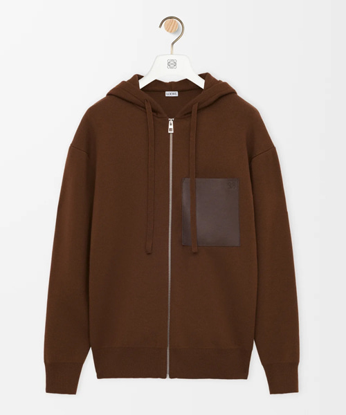 가죽 패치 울 집업 후디