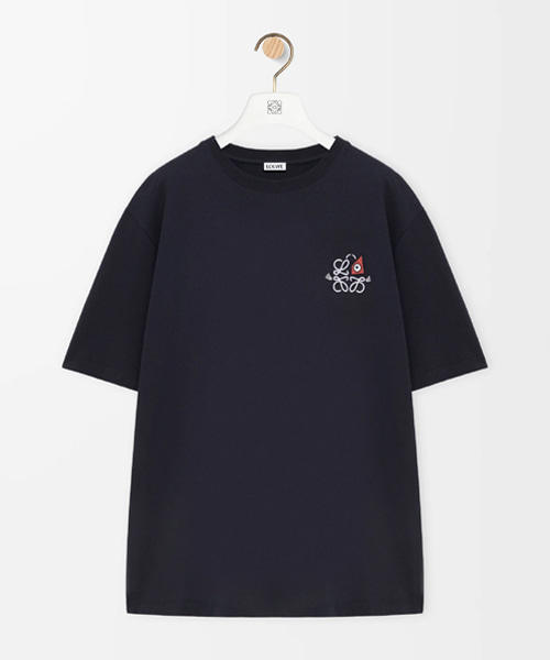 로고 자수 코튼 릴렉스 핏 티셔츠