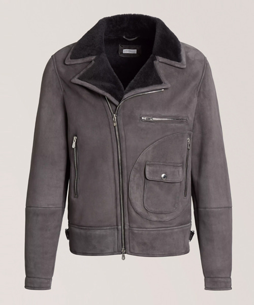 톤 온 톤 스웨이드 시어링 바이커 자켓