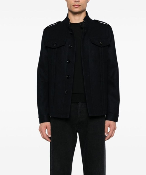 펠티드 스탠드 업 칼라 오버셔츠 자켓