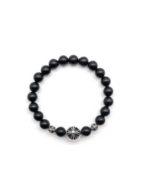 8mm 매트 오닉스 비즈 3피스 실버 브레이슬릿