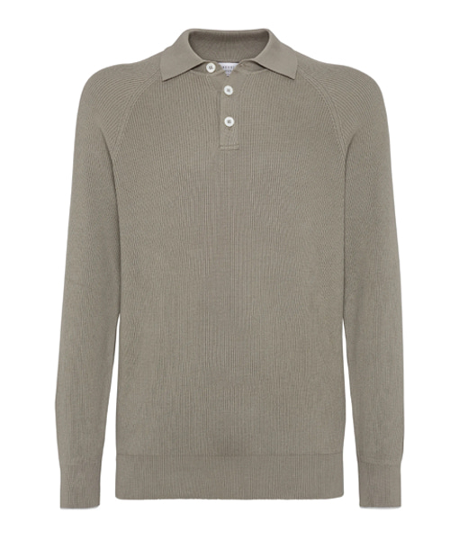 래글런 롱 슬리브 코튼 잉글리시 립 니트 폴로셔츠