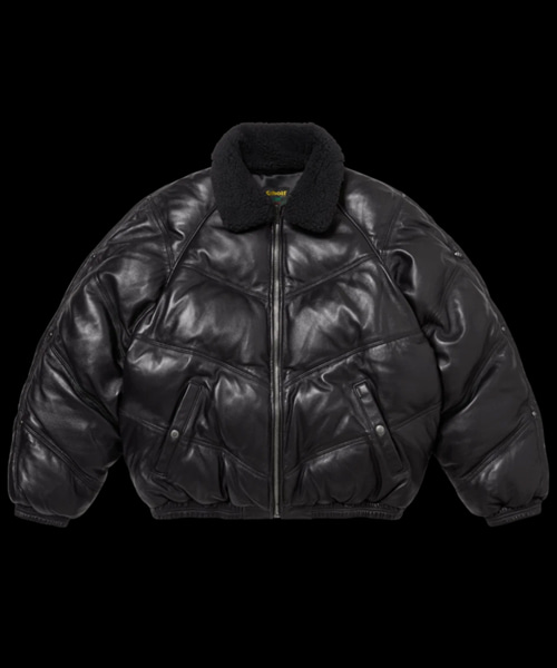 쉐브론 레더 다운 푸퍼 자켓