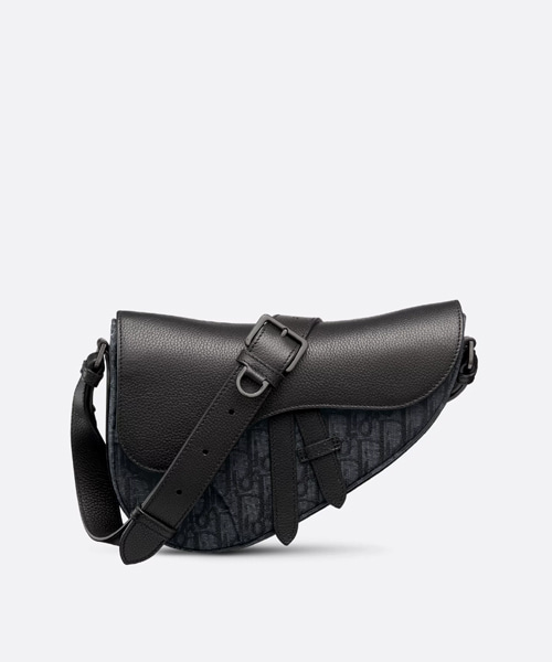 오블리크 자카드 새들 백