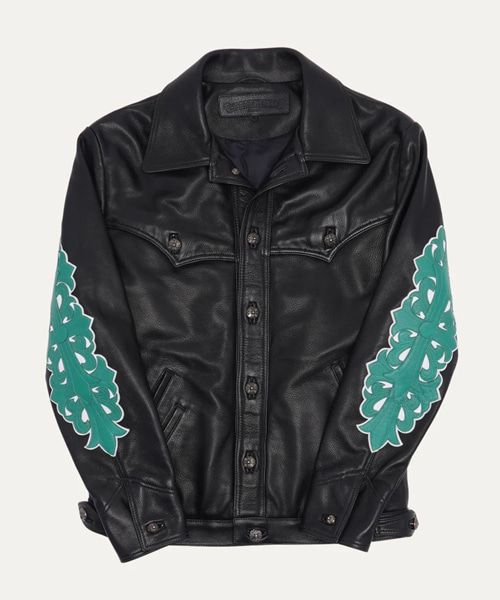 플로럴 크로스 패치 웨스턴 레더 자켓