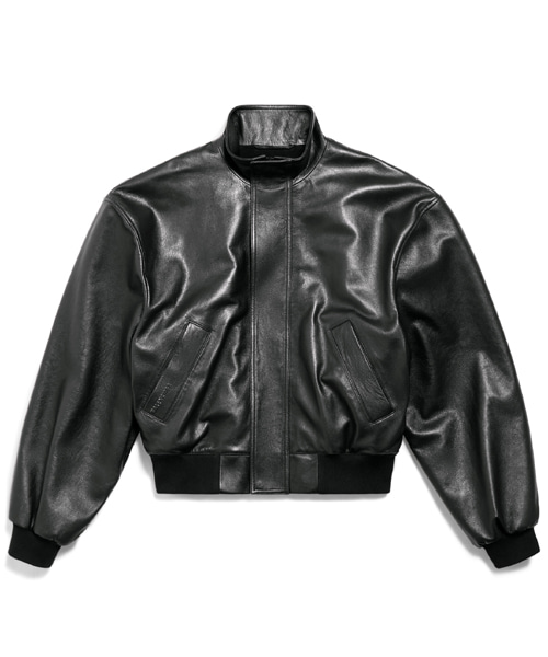 스무드 세미 샤이니 그레이니 가죽 블루종