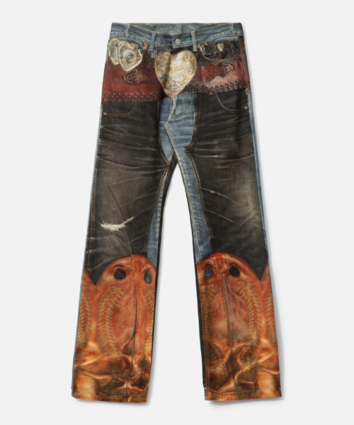 그래픽 프린트 레귤러 핏 데님 팬츠