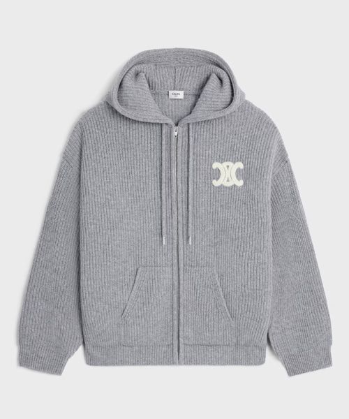 리브드 울 후드 가디건