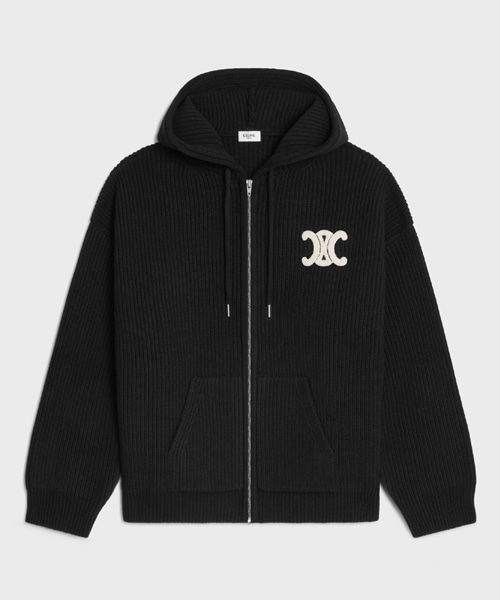 리브드 울 후드 가디건