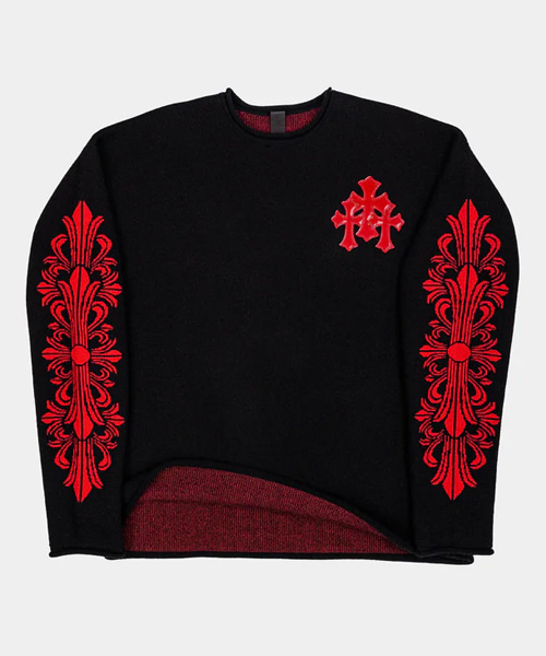 자카드 레드 패치 캐시미어 스웨터