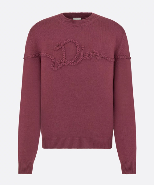 버건디 울 저지 리본 스웨터