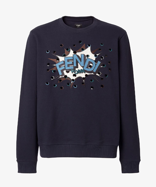 블루 코튼 자수 스웨트셔츠