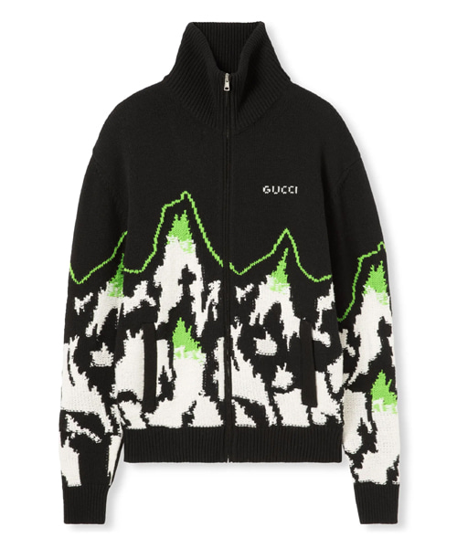 인타르시아 울 자카드 지퍼 재킷