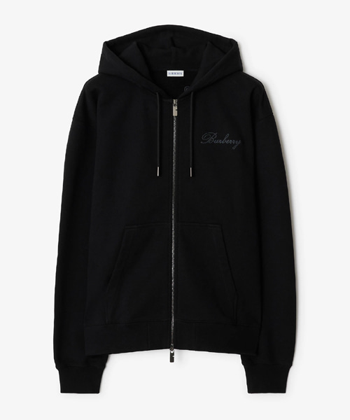 체크 커시브 로고 코튼 지퍼 후디