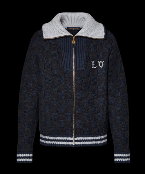 다미에 니트 블루종