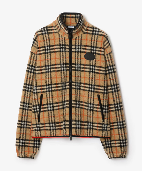 체크 울 캐시미어 블렌드 플리스