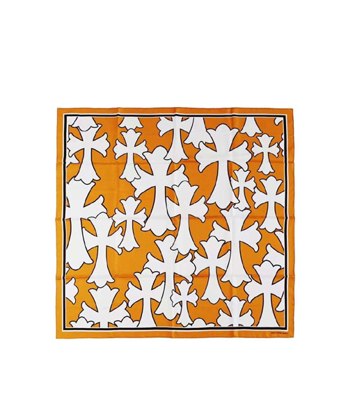 오렌지 & 화이트 크로스 로고 실크 스카프