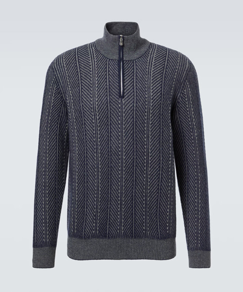 헤링본 캐시미어 하프 집업 스웨터