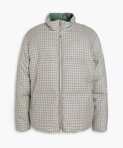 리버서블 퀼티드 하운즈투스 울 트위드 앤 쉘 다운 재킷