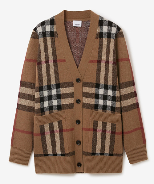 체크 울 캐시미어 자카드 오버사이즈 가디건