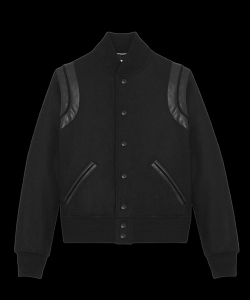 컬러 믹스 가죽 & 울 블루종 자켓