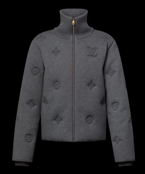 엘레강트 모노그램 니트 다운 블루종