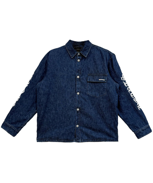 블루 스크립트 패디드 데님 재킷