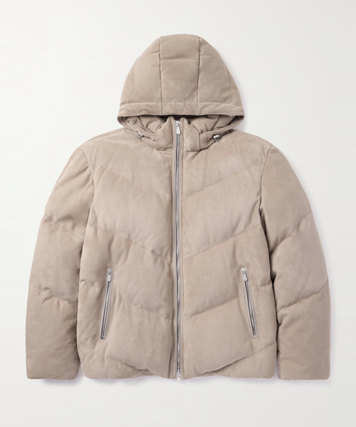 퀄팅 스웨이드 후디 다운 재킷