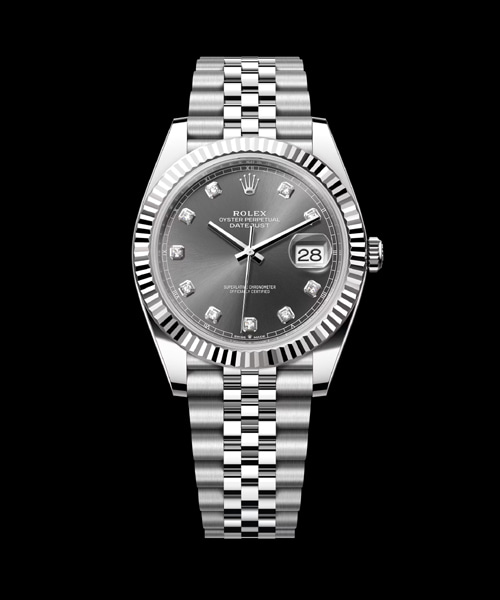 데이트저스트 (스틸 / 플루티드 베젤 / 다이아 인덱스 / 다크 그레이 다이얼) 41mm