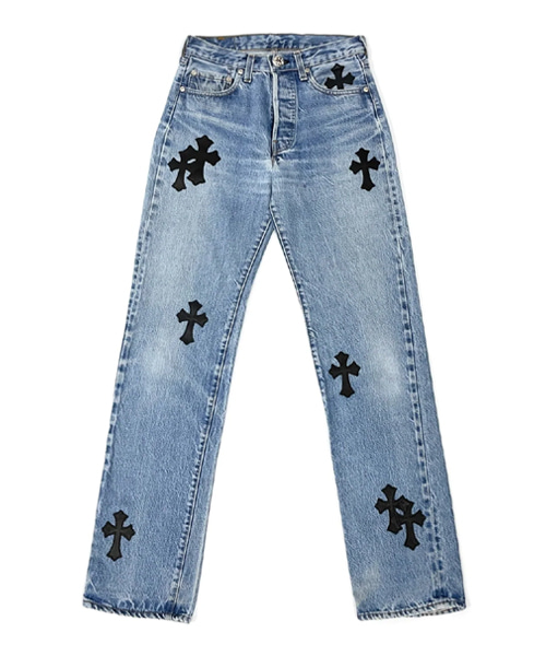 리바이스 501 블랙 크로스 레더 패치 진