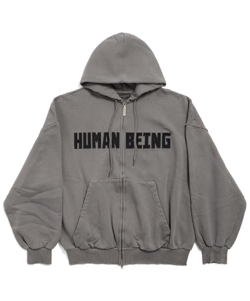 휴먼 비잉 시프티드 집업 후디