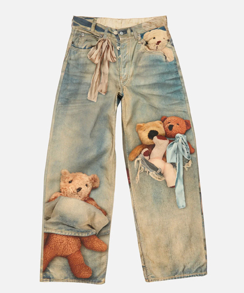 테디베어 프린트 루즈핏 진