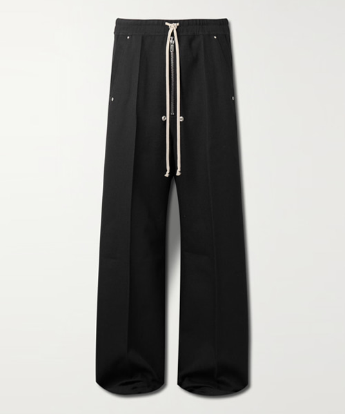 벨라 와이드 레그 엠벨리시드 울 드릴 드로우스트링 트라우저