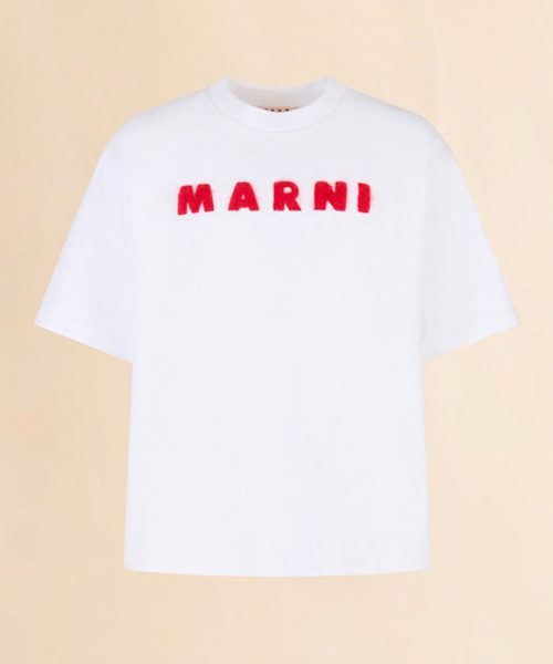 화이트 코튼 모헤어 패치 티셔츠