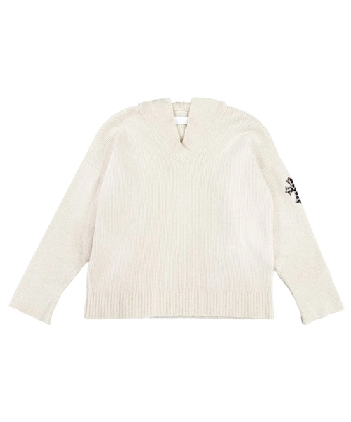 레오파드 크로스 패치 캐시미어 풀오버 후드 티셔츠