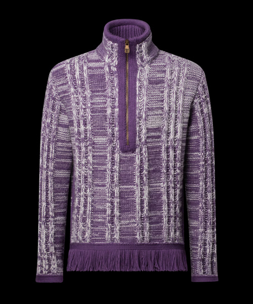 스트라이프드 자카드 하프 지퍼 스웨터