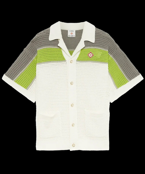 스트라이프 크로셰 숏 슬리브 셔츠