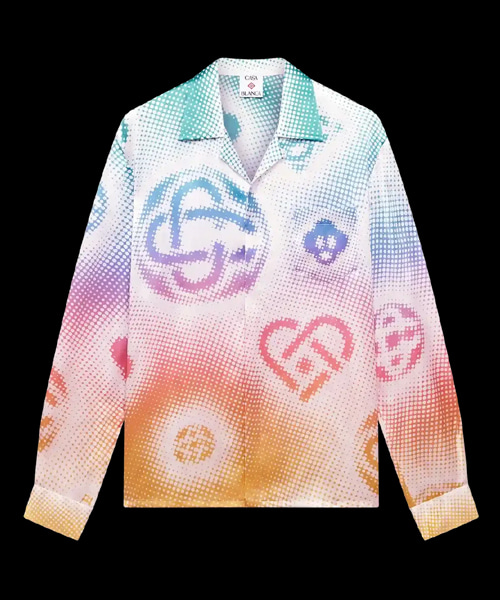 하프톤 로고 롱 슬리브 실크 셔츠