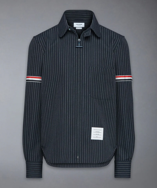 핀스트라이프 하이 트위스트 집업 셔츠