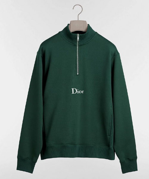 그린 코튼 플리스 지퍼 네크라인 스웨트셔츠