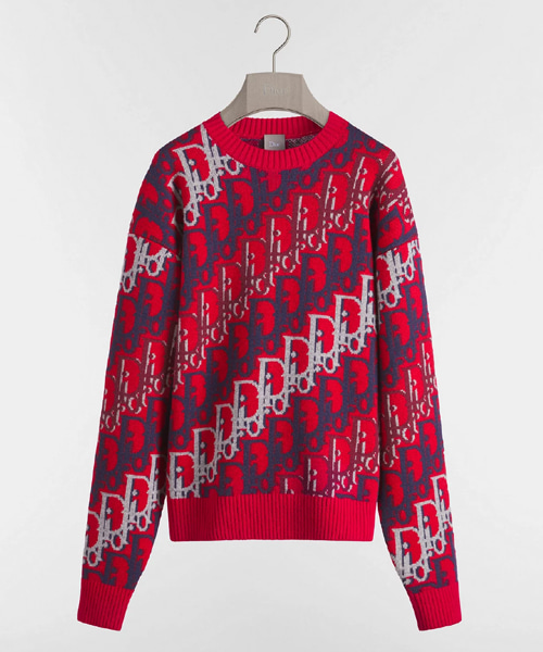 울 자카드 오블리크 스웨터