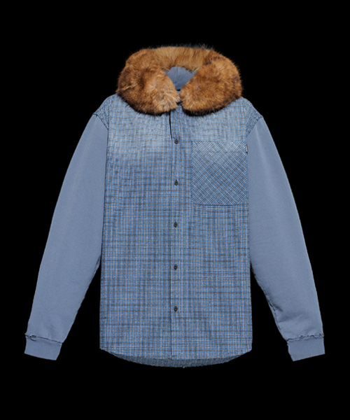 블루 셔츠 데코레이티드 후드