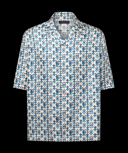 모노그램 프린티드 실크 숏 슬리브 셔츠