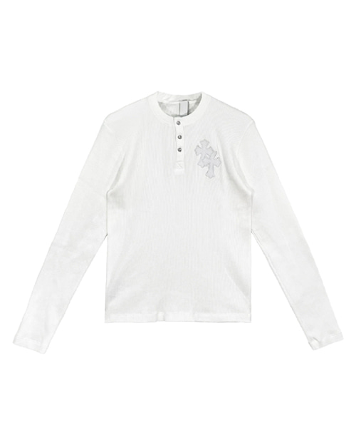 서멀 가죽 크로스 패치 롱 슬리브 티셔츠