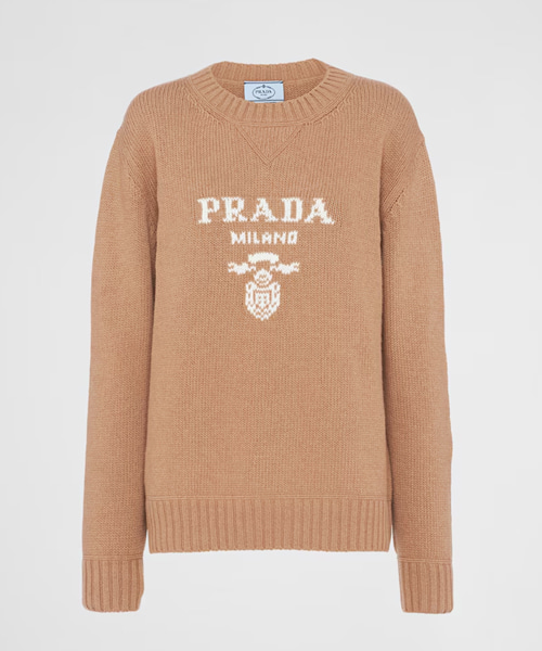 캐시미어 및 울 프라다 로고 크루넥 스웨터